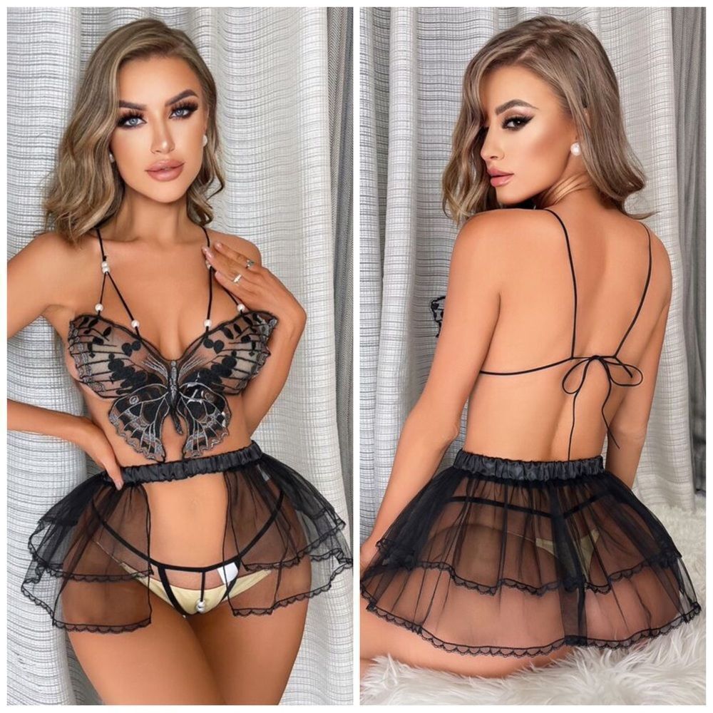 ❤️ NEW Butterfly Appliques Mesh Lingerie Set
